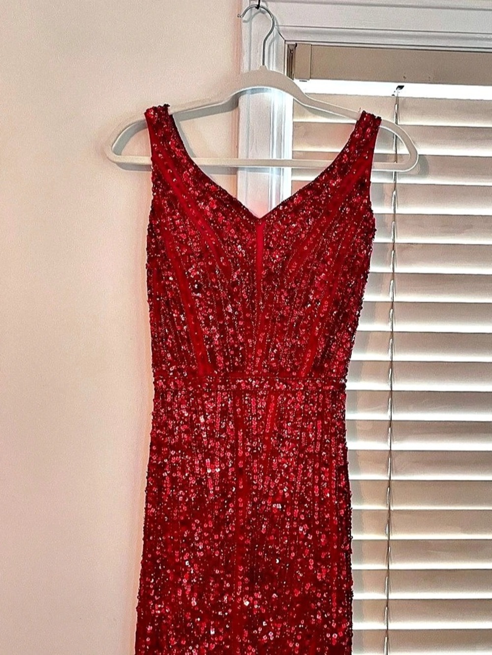 Gatsbylady Red Sequin Maxi prom Dress
